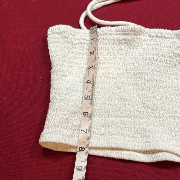 paper bag high waist tan Shorts S WHITE HALTER top tie neck CROPPED outfit SET - Picture 13 of 13